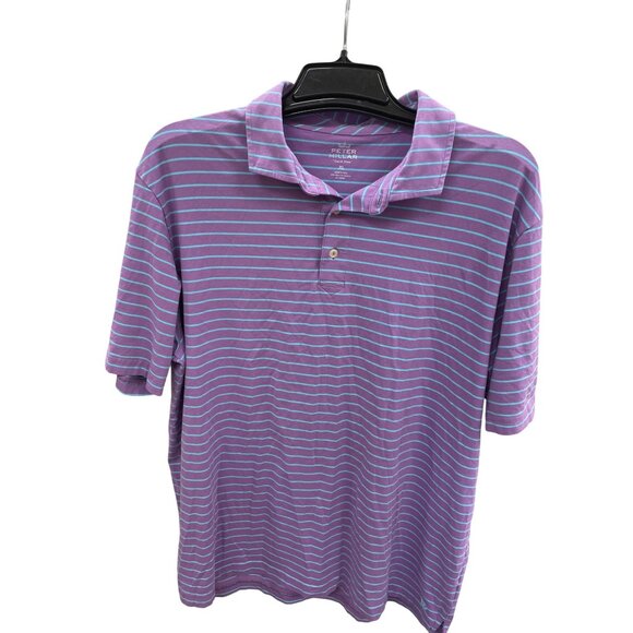 Peter Millar Mens Purple Green Striped Polo Golf Shirt XL SKU 8415 - Picture 1 of 9